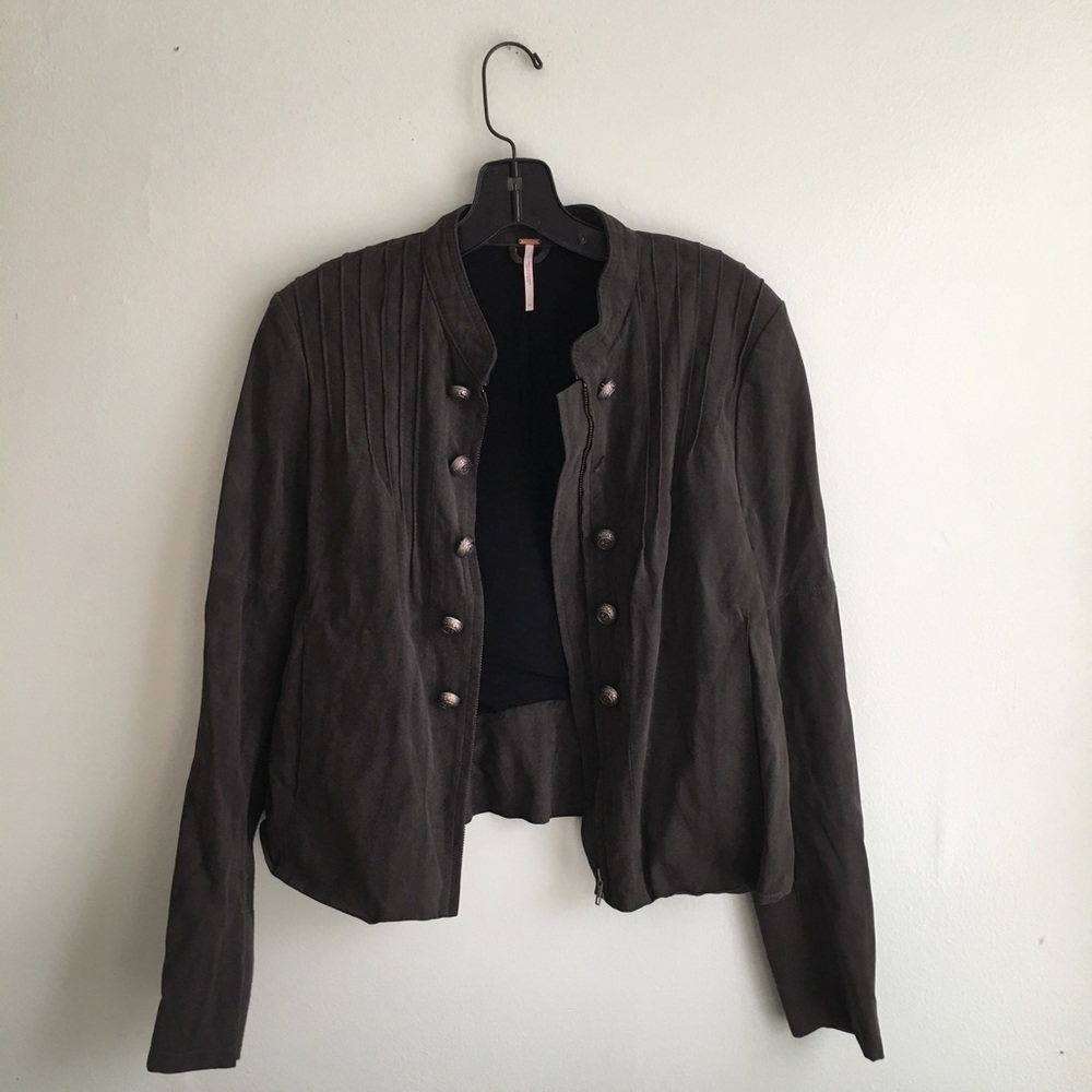 Free People Gray Suede Jacket with Buttons